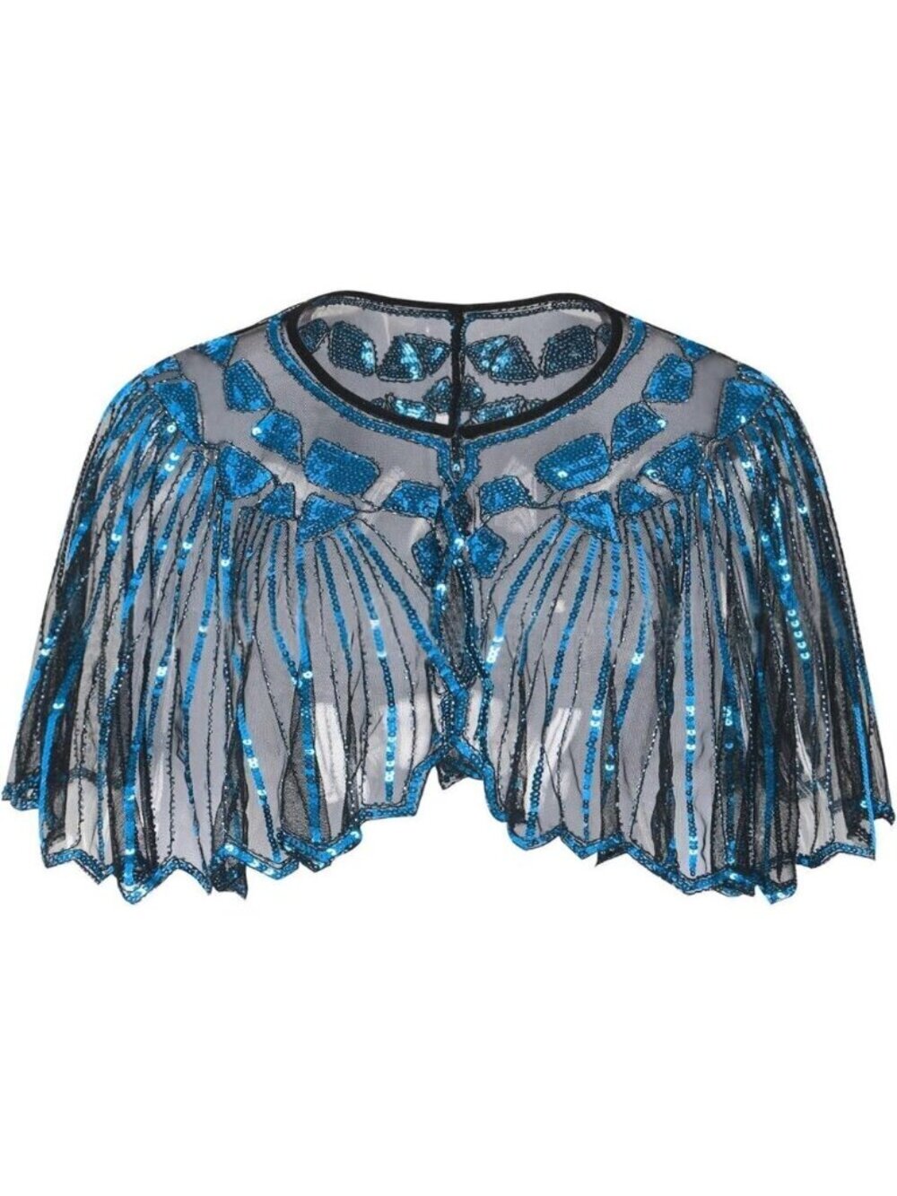 Women's Blue 1920s Shawl Sequin Beaded Evening Cape Retro Wedding Wraps Scarf